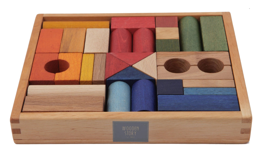 Regenbogen Bausteine in Holzbox– 30 Teile