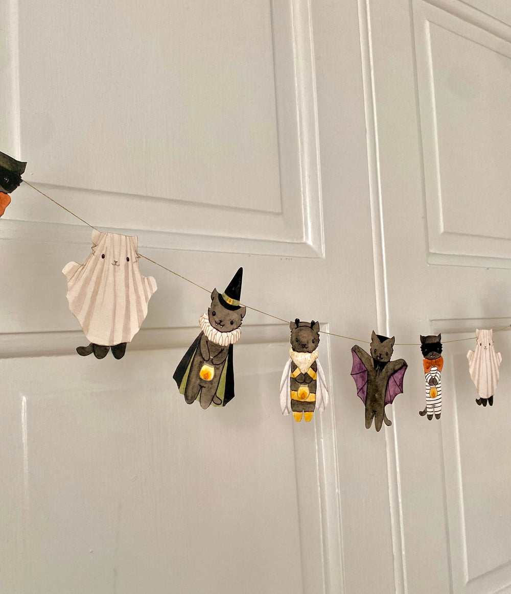 Bastelbogen 'Katzen feiern Halloween' - DIY Girlande