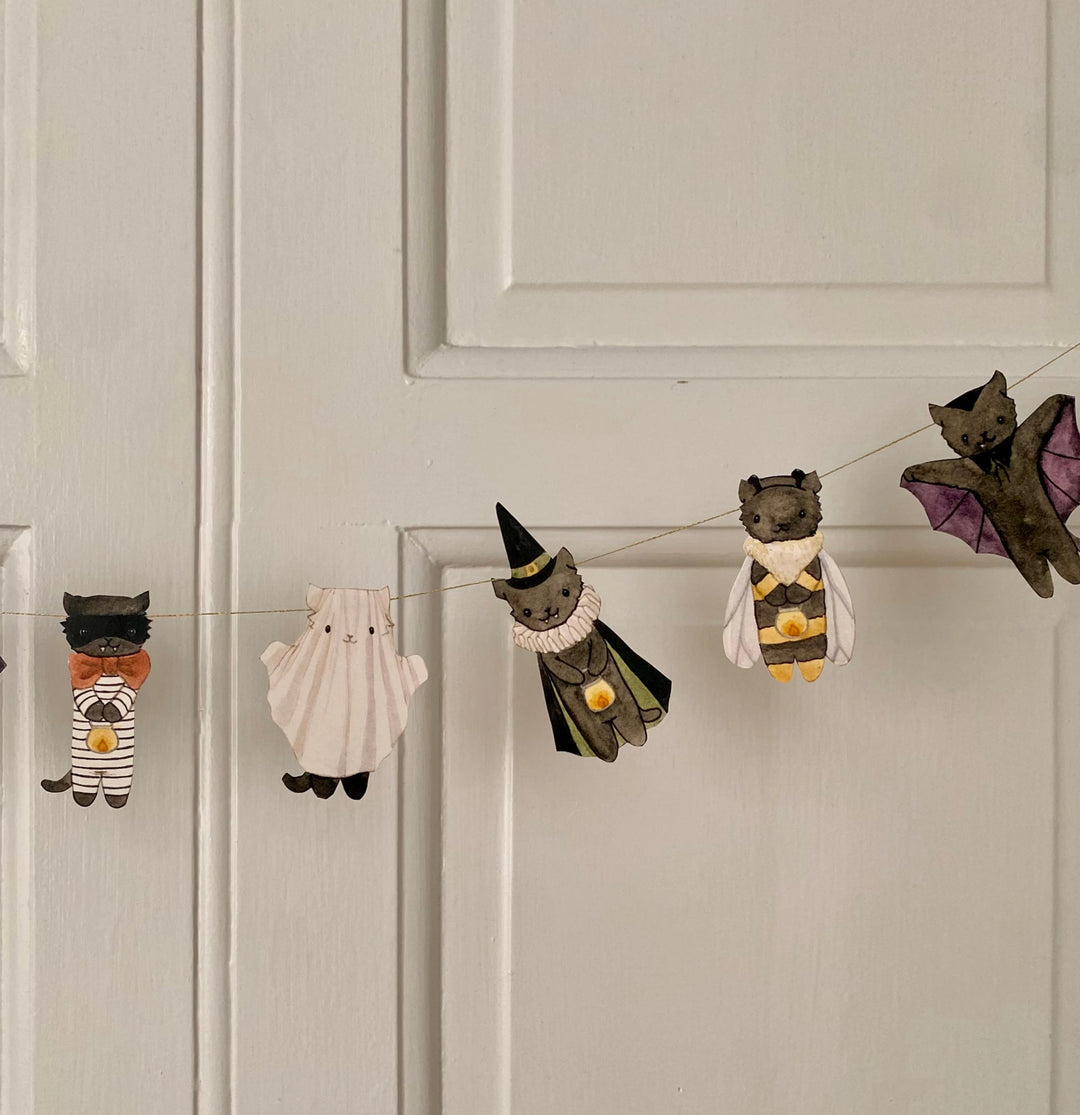 Bastelbogen 'Katzen feiern Halloween' - DIY Girlande