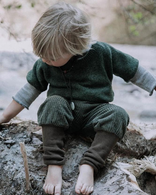 Corduroy harem pants in fir green (with black cuffs)
