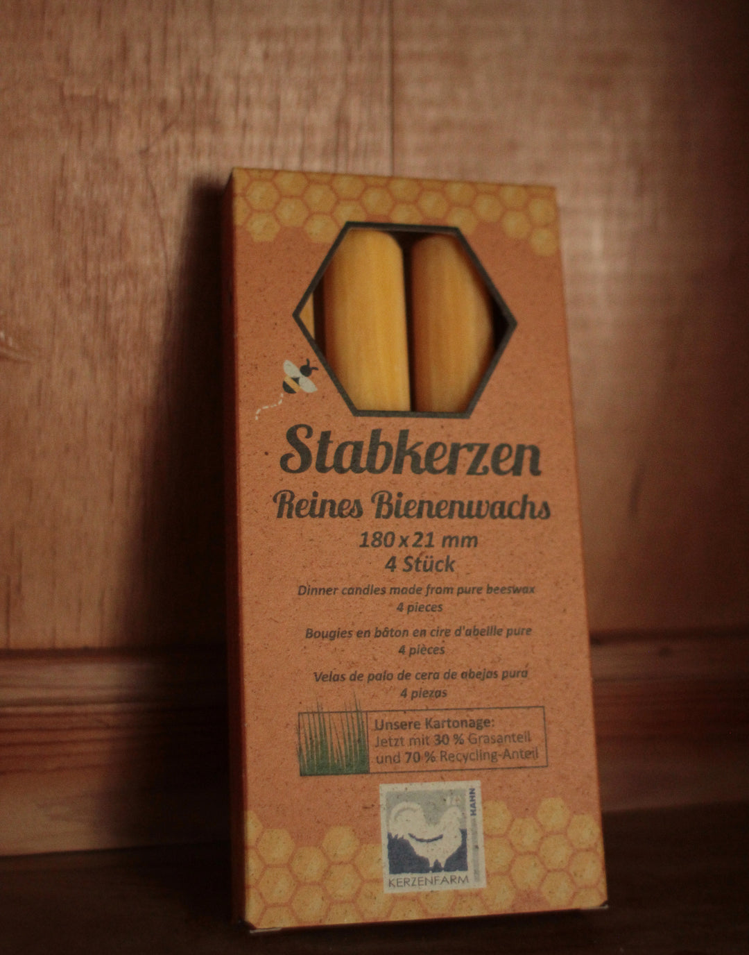 Stabkerzen, 100% Bienenwachs, 4 Stk